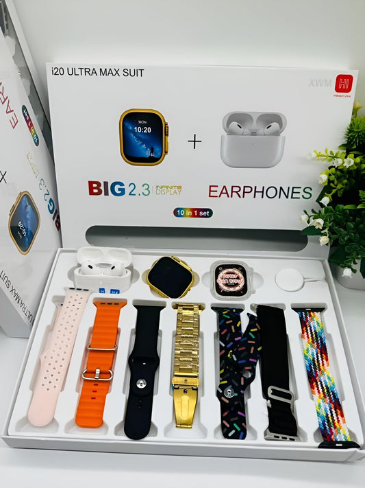 10 in 1 I20 Ultra Max Smart Watch For Men & Women | Airpods & 7 Straps In Box